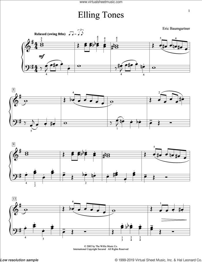 Elling Tones sheet music for piano solo (elementary) by Eric Baumgartner, beginner piano (elementary)