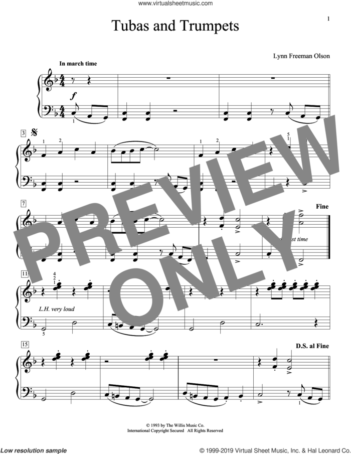 Tubas And Trumpets sheet music for piano solo (elementary) by Lynn Freeman Olson and William Gillock (ed.), beginner piano (elementary)