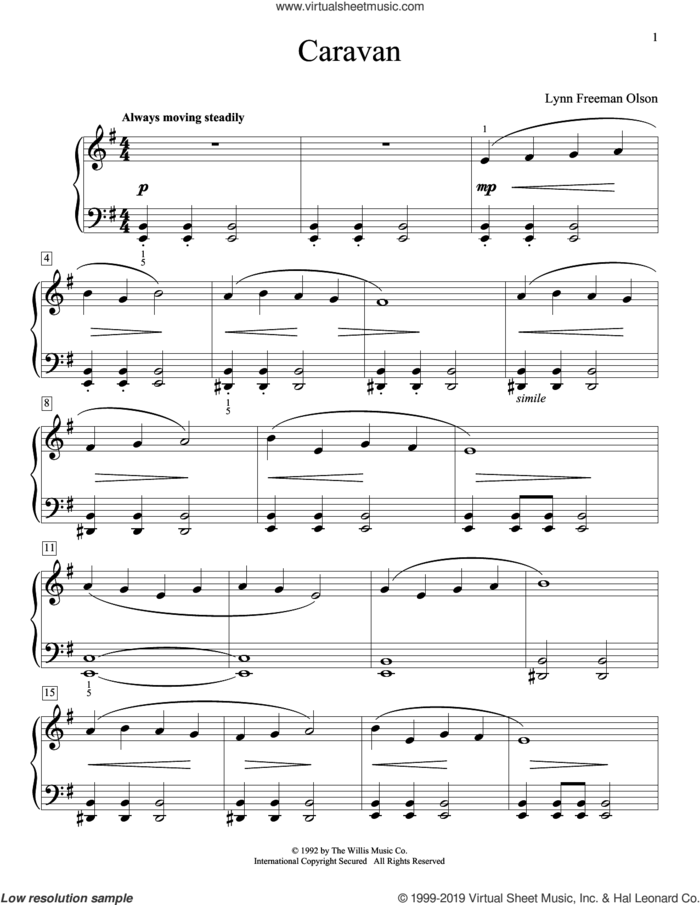 Caravan sheet music for piano solo (elementary) by Lynn Freeman Olson and William Gillock (ed.), beginner piano (elementary)