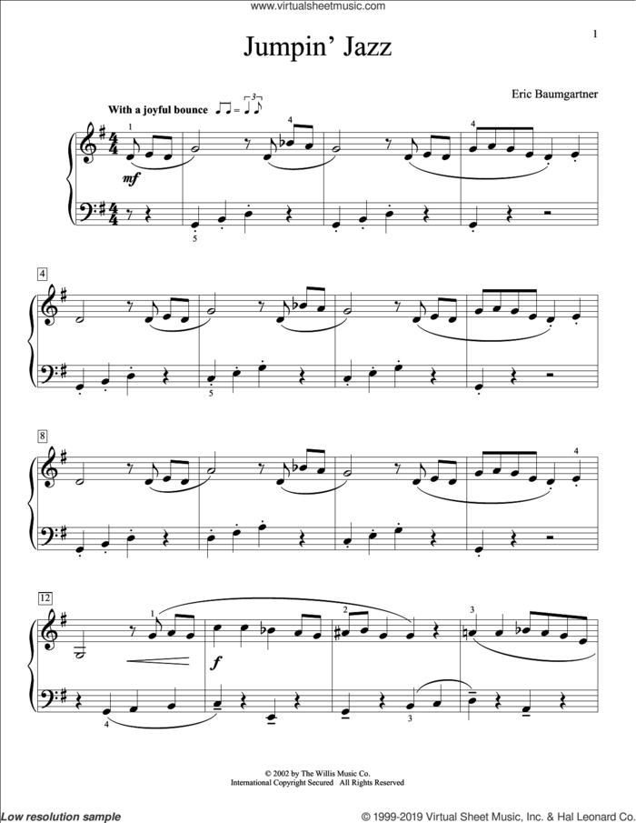 Jumpin' Jazz sheet music for piano solo (elementary) by Eric Baumgartner, beginner piano (elementary)