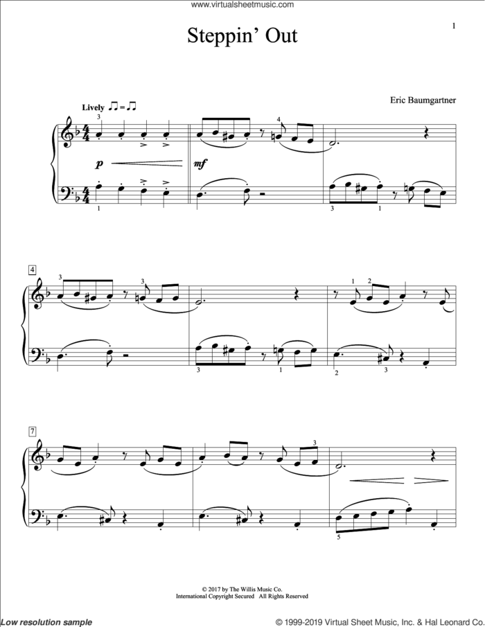 Steppin' Out sheet music for piano solo (elementary) by Eric Baumgartner, beginner piano (elementary)