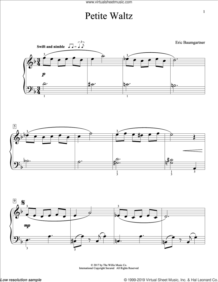 Petite Waltz sheet music for piano solo (elementary) by Eric Baumgartner, beginner piano (elementary)