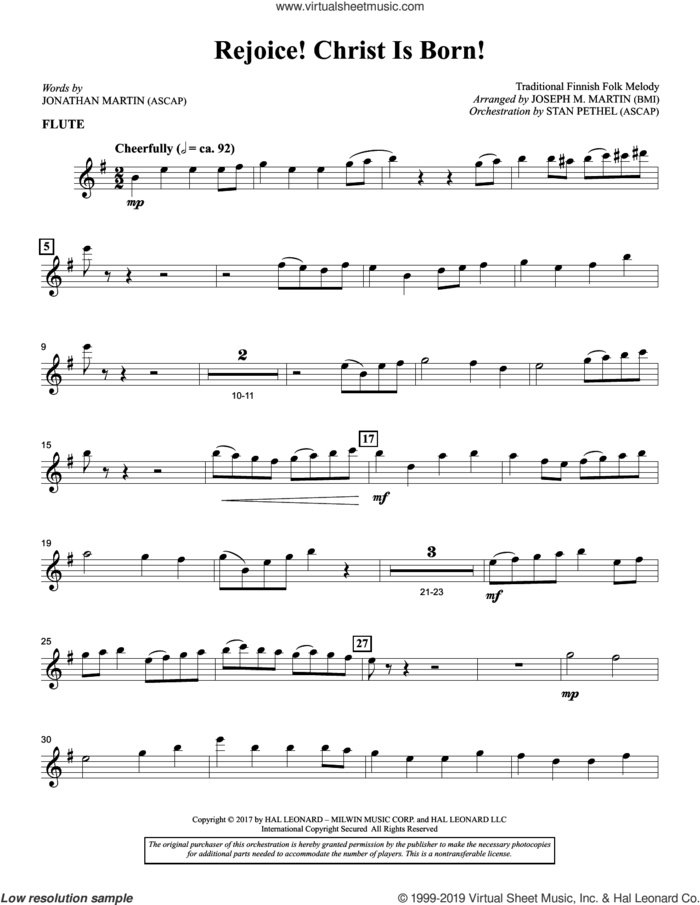 Rejoice! Christ Is Born! sheet music for orchestra/band (flute) by Joseph M. Martin, Jonathan Martin and Traditional Finnish Folk Melod, intermediate skill level