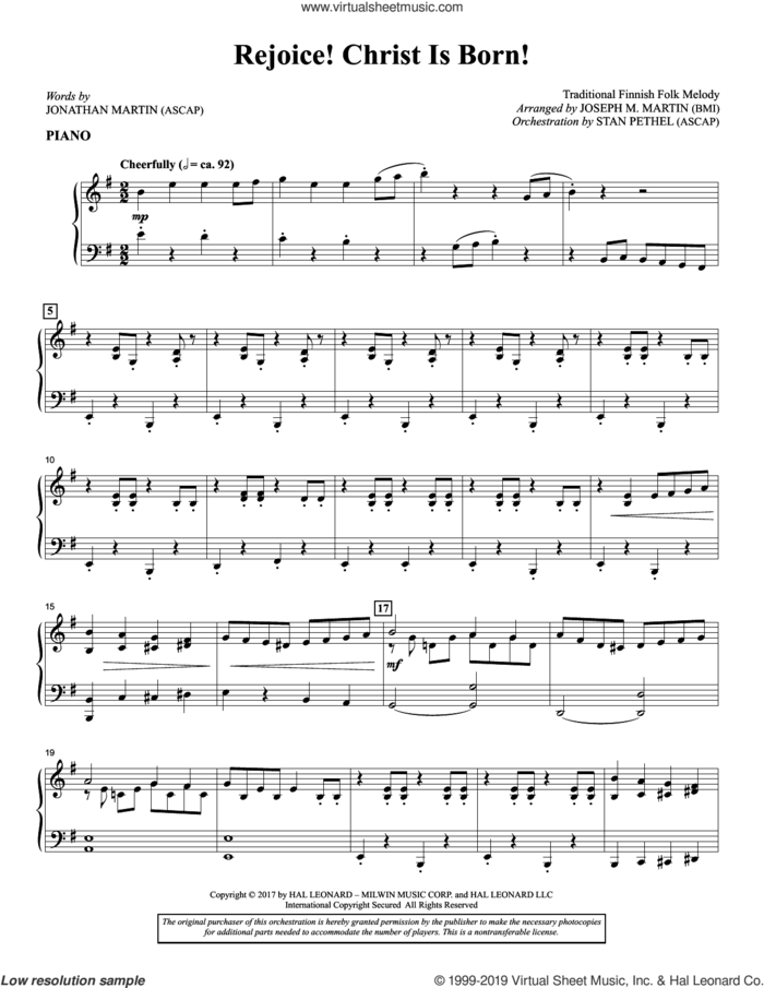 Rejoice! Christ Is Born! sheet music for orchestra/band (piano) by Joseph M. Martin, Jonathan Martin and Traditional Finnish Folk Melod, intermediate skill level