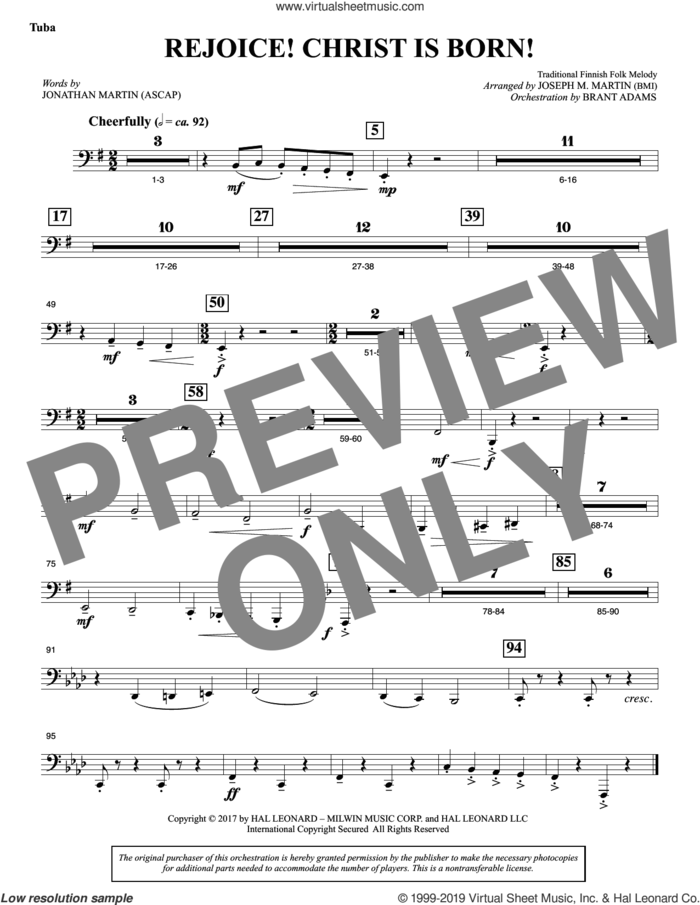 Rejoice! Christ Is Born! sheet music for orchestra/band (tuba) by Joseph M. Martin, Jonathan Martin and Traditional Finnish Folk Melod, intermediate skill level