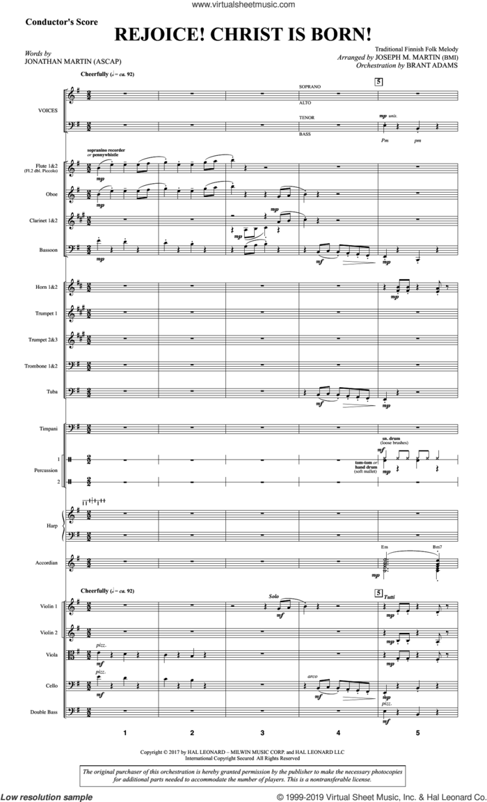Rejoice! Christ Is Born! (COMPLETE) sheet music for orchestra/band by Joseph M. Martin, Jonathan Martin and Traditional Finnish Folk Melod, intermediate skill level