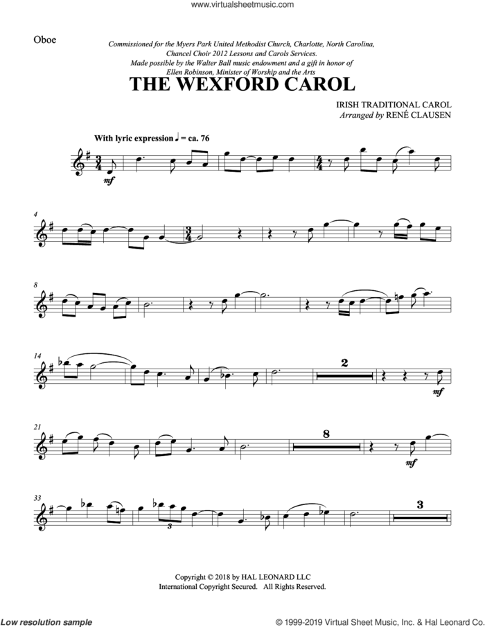 The Wexford Carol (arr. Rene Clausen) (complete set of parts) sheet music for orchestra/band by Rene Clausen and Miscellaneous, intermediate skill level