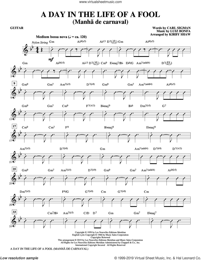 A Day in the Life of a Fool (Manha De Carnaval) (arr. Kirby Shaw) (complete set of parts) sheet music for orchestra/band by Kirby Shaw, Carl Sigman, Carl Sigman & Luiz Bonfa and Luiz Bonfa, intermediate skill level