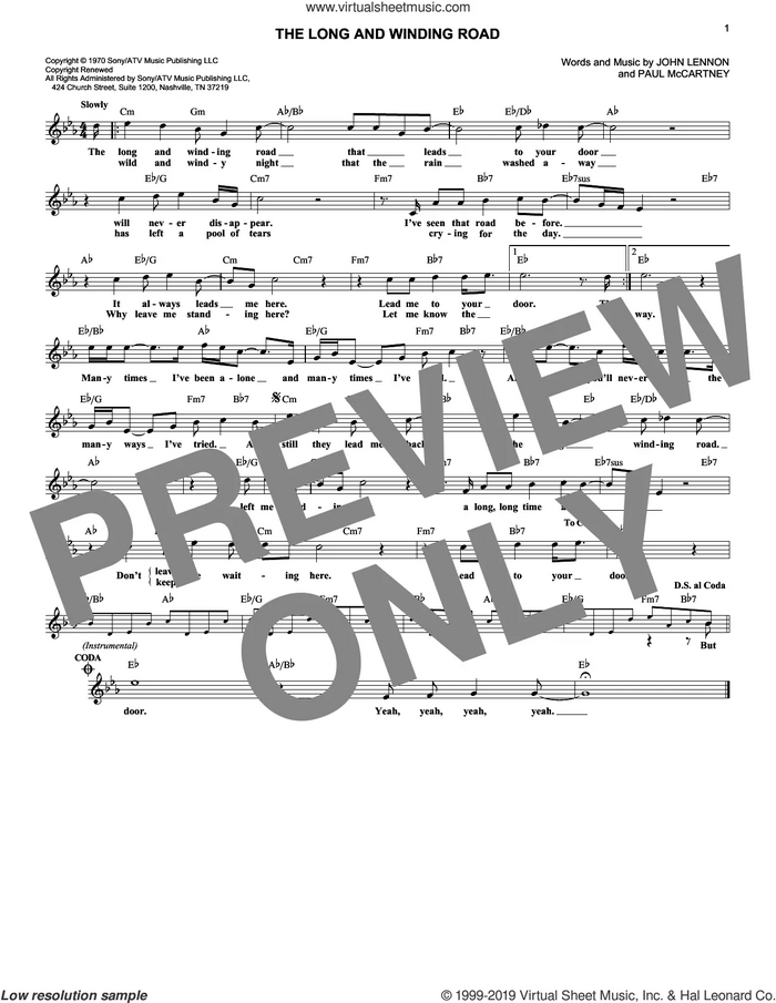 The Long And Winding Road sheet music for voice and other instruments (fake book) by The Beatles, John Lennon and Paul McCartney, intermediate skill level