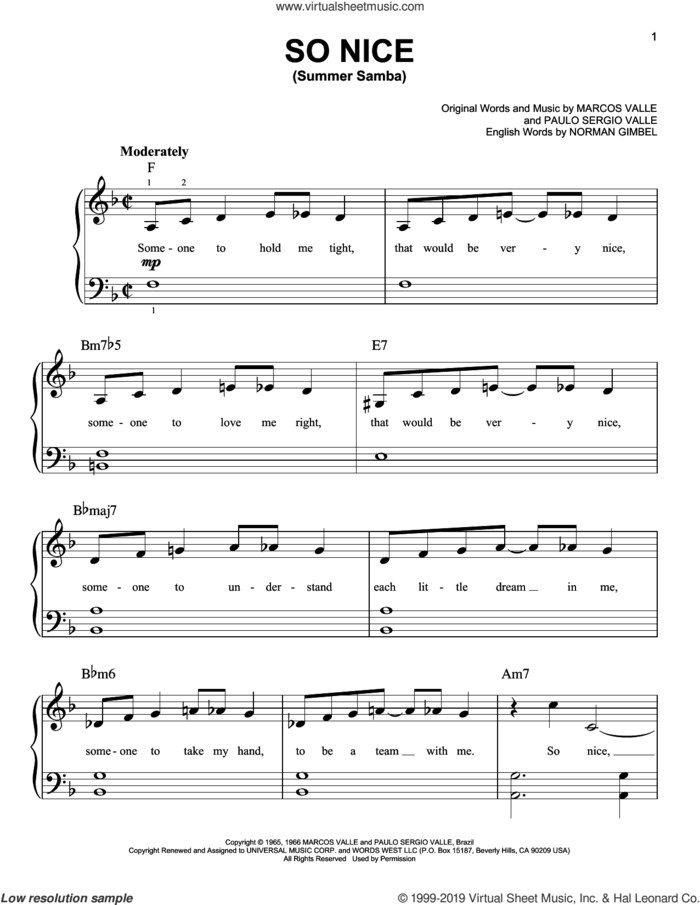 So Nice (Summer Samba) sheet music for piano solo by Walter Wanderley, Marcos Valle, Norman Gimbel and Paulo Sergio Valle, beginner skill level