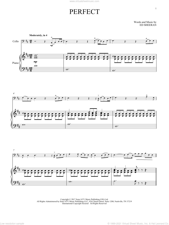 Perfect sheet music for cello and piano by Ed Sheeran, intermediate skill level