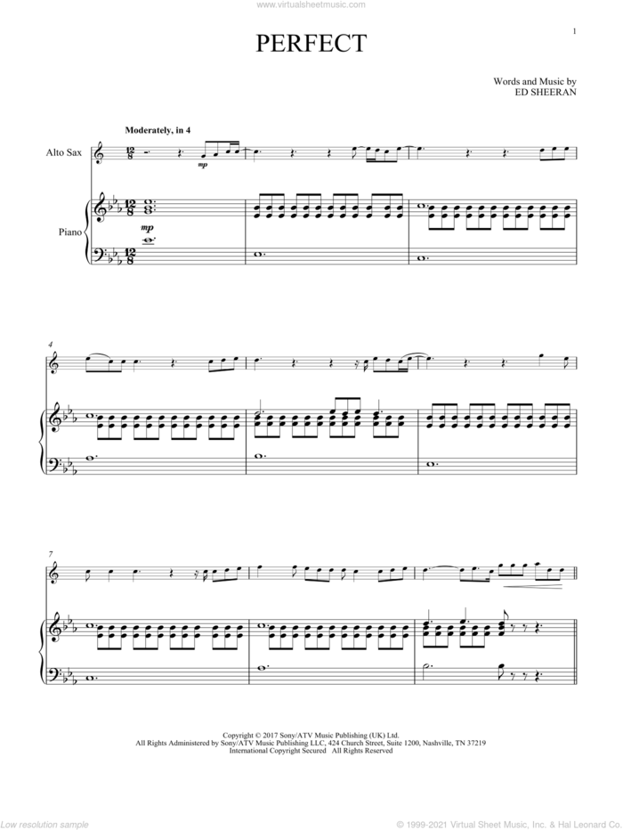 Perfect sheet music for alto saxophone and piano by Ed Sheeran, intermediate skill level