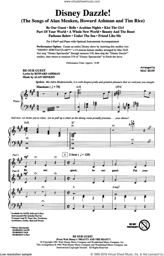 Disney Dazzle! (The Songs of Alan Menken, Howard Ashman and Tim Rice) (Medley) sheet music for choir (2-Part) by Alan Menken, Mac Huff, Howard Ashman and Tim Rice, intermediate duet