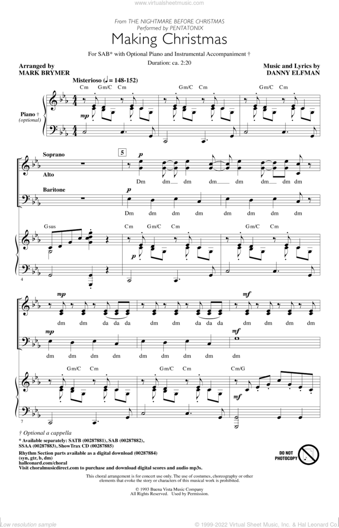 Making Christmas (from The Nightmare Before Christmas) (arr. Mark Brymer) sheet music for choir (SAB: soprano, alto, bass) by Pentatonix, Mark Brymer and Danny Elfman, intermediate skill level