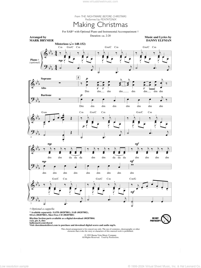 Making Christmas (from The Nightmare Before Christmas) (arr. Mark Brymer) sheet music for choir (SAB: soprano, alto, bass) by Pentatonix, Mark Brymer and Danny Elfman, intermediate skill level