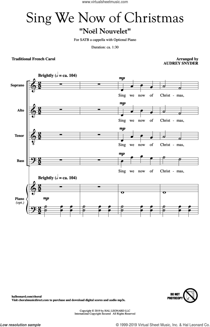 Sing We Now Of Christmas ('Noel Nouvelet') (arr. Audrey Snyder) sheet music for choir (SATB: soprano, alto, tenor, bass)  and Audrey Snyder, intermediate skill level