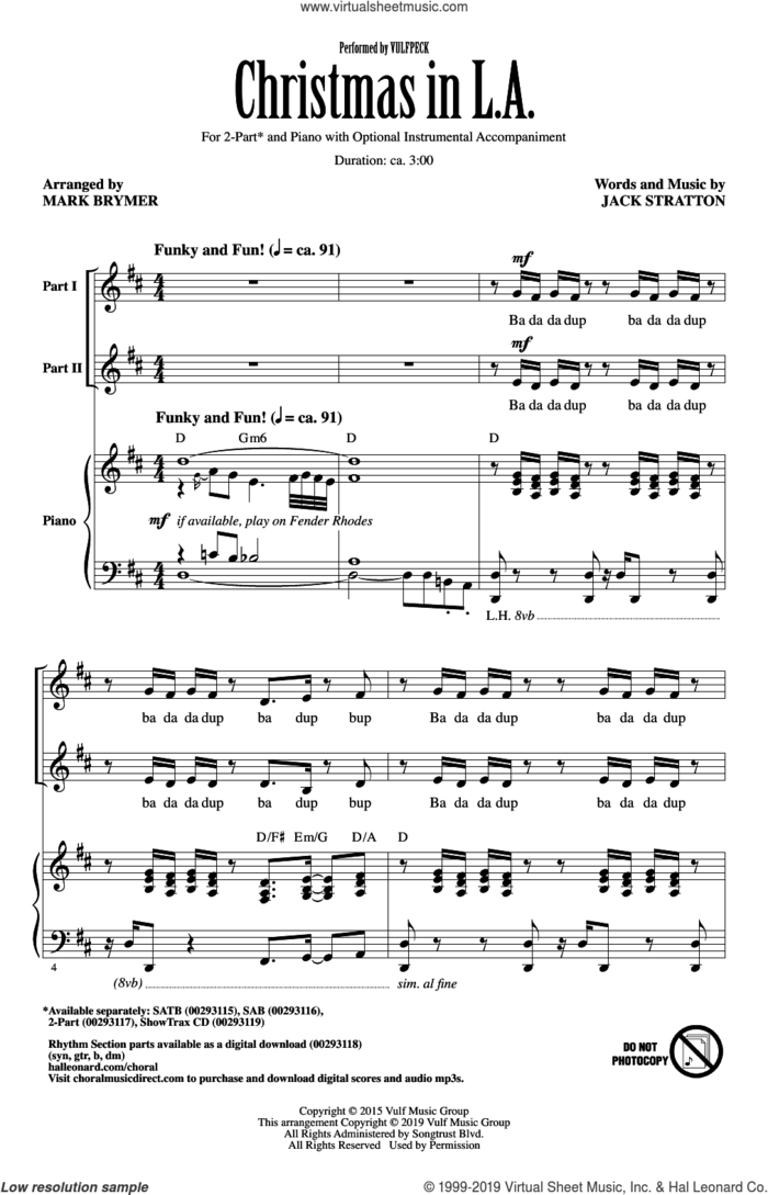 Christmas In L.A. (arr. Mark Brymer) sheet music for choir (2-Part) by Vulfpeck, Mark Brymer and Jack Stratton, intermediate duet