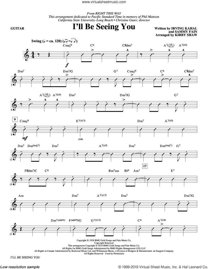 I'll Be Seeing You (arr. Kirby Shaw) (complete set of parts) sheet music for orchestra/band by Kirby Shaw, Irving Kahal and Sammy Fain, intermediate skill level