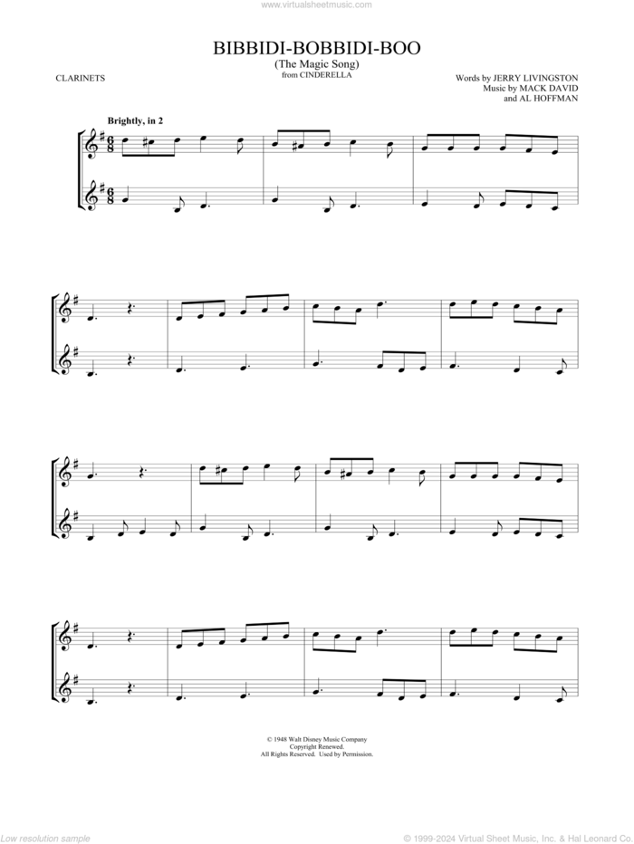 Bibbidi-Bobbidi-Boo (The Magic Song) (from Cinderella) (arr. Mark Phillips) sheet music for two clarinets (duets) by Verna Felton, Mark Phillips, Al Hoffman, Jerry Livingston and Mack David, intermediate skill level