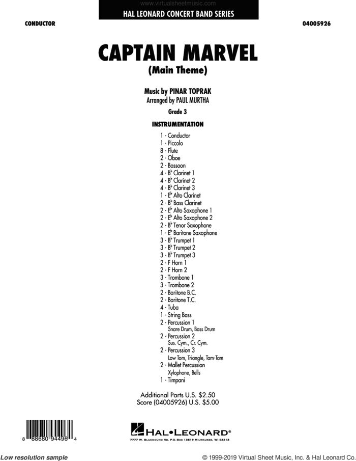 Captain Marvel (Main Theme) (arr. Paul Murtha) (COMPLETE) sheet music for concert band by Paul Murtha and Pinar Toprak, intermediate skill level