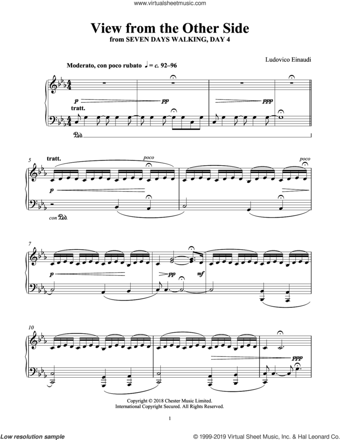 View from the Other Side (from Seven Days Walking: Day 4) sheet music for piano solo by Ludovico Einaudi, classical score, intermediate skill level