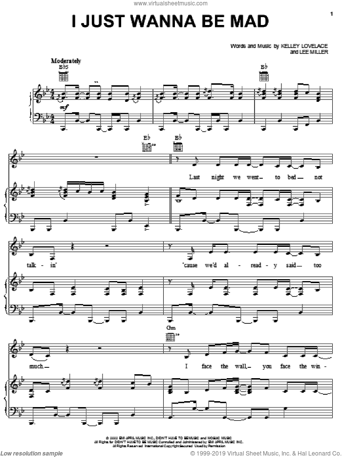 I Just Wanna Be Mad sheet music for voice, piano or guitar by Terri Clark, Kelley Lovelace and Lee Thomas Miller, intermediate skill level