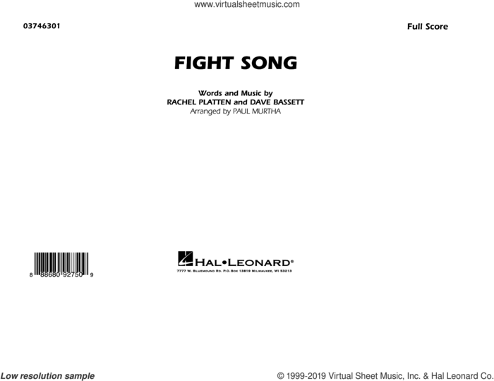 Fight Song (arr. Paul Murtha) (COMPLETE) sheet music for marching band by Paul Murtha, Dave Bassett and Rachel Platten, intermediate skill level