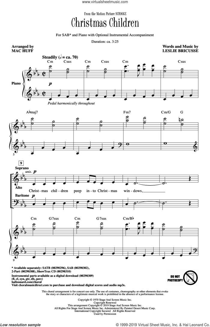 Christmas Children (from Scrooge) (arr. Mac Huff) sheet music for choir (SAB: soprano, alto, bass) by Leslie Bricusse and Mac Huff, intermediate skill level