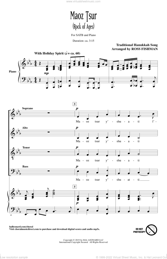 Maoz Tsur (Rock of Ages) (arr. Ross Fishman) sheet music for choir (SATB: soprano, alto, tenor, bass) , Ross Fishman and Chanuka Melody, intermediate skill level
