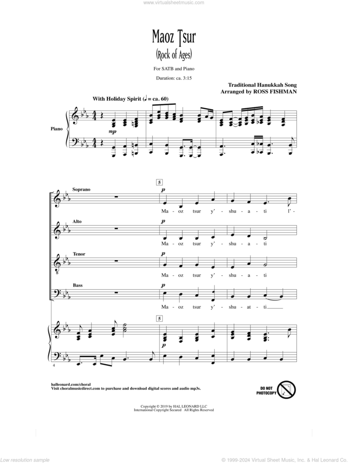 Maoz Tsur (Rock of Ages) (arr. Ross Fishman) sheet music for choir (SATB: soprano, alto, tenor, bass) , Ross Fishman and Chanuka Melody, intermediate skill level