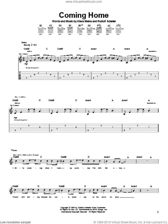 Coming Home sheet music for guitar (tablature) by Scorpions, Klaus Meine and Rudolf Schenker, intermediate skill level