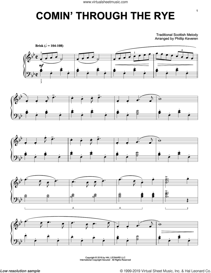 Comin' Through The Rye (arr. Phillip Keveren) sheet music for piano solo by Traditional Scottish Melody and Phillip Keveren, classical score, intermediate skill level