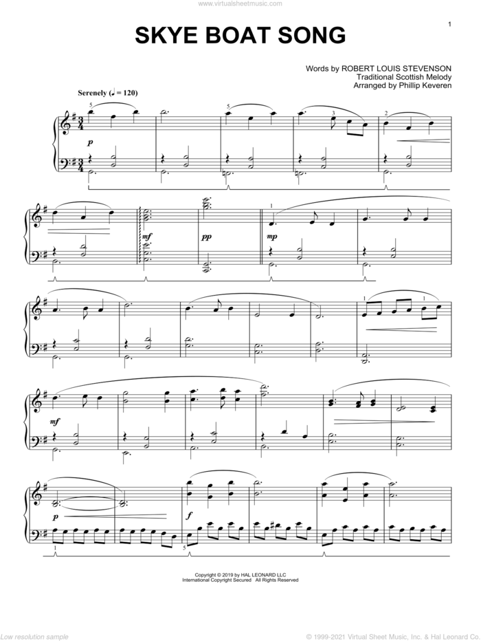 Skye Boat Song (arr. Phillip Keveren) sheet music for piano solo by Robert Louis Stevenson, Phillip Keveren and Miscellaneous, intermediate skill level