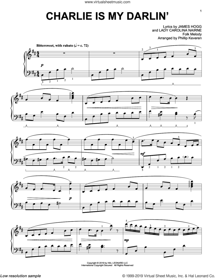 Charlie Is My Darlin' (arr. Phillip Keveren) sheet music for piano solo by James Hogg, Phillip Keveren, Folk melody and Lady Carolina Nairne, classical score, intermediate skill level