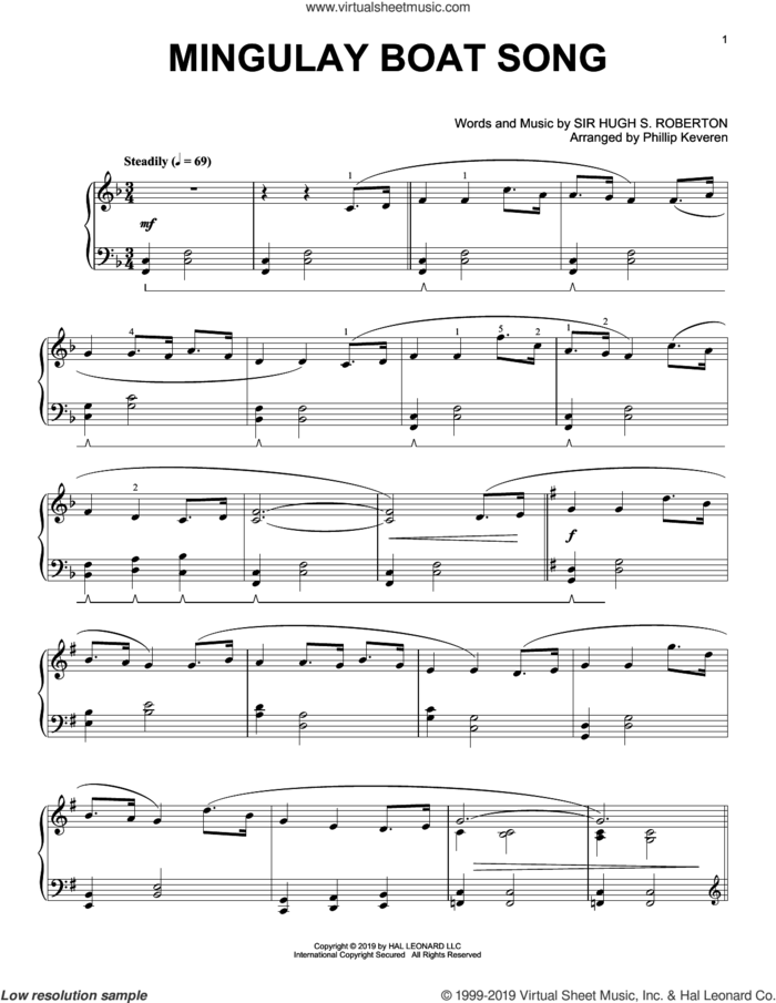 Mingulay Boat Song (arr. Phillip Keveren) sheet music for piano solo by Sir Hugh S. Roberton and Phillip Keveren, intermediate skill level