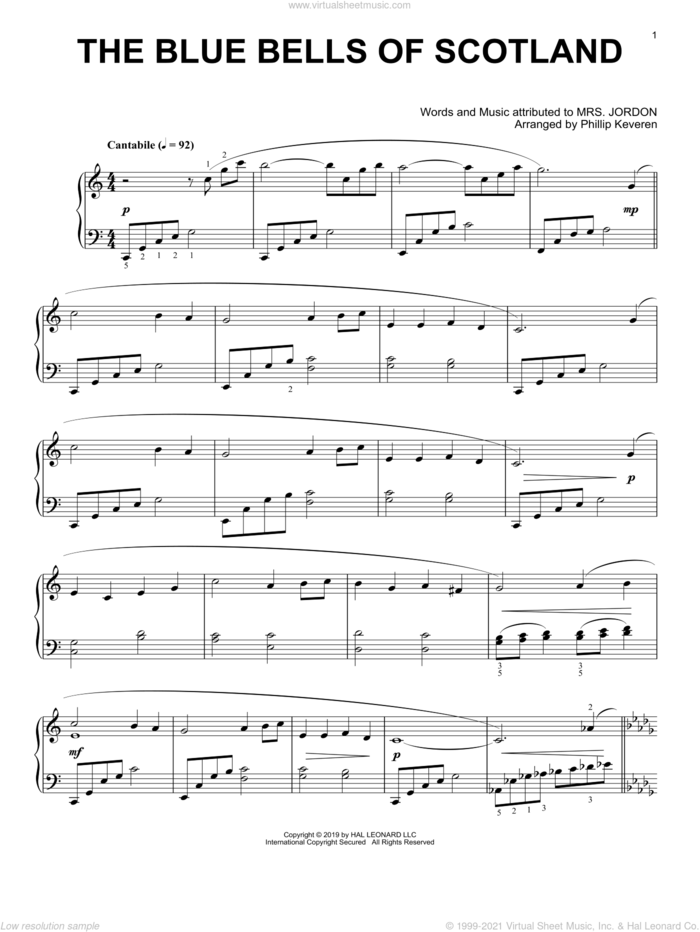 The Blue Bells Of Scotland (arr. Phillip Keveren) sheet music for piano solo by Mrs. Jordon and Phillip Keveren, intermediate skill level
