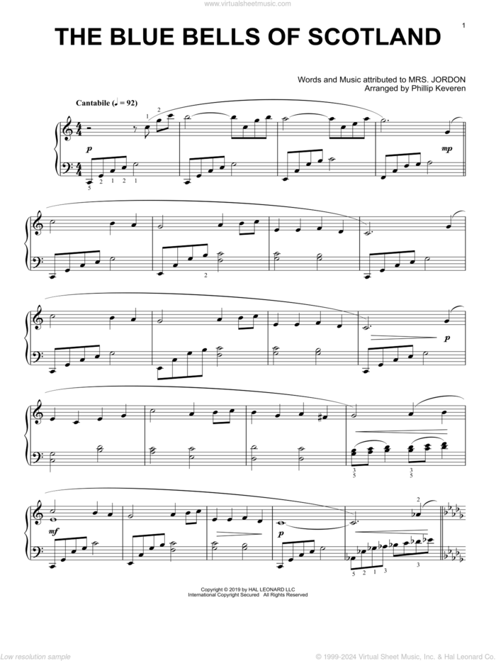 The Blue Bells Of Scotland (arr. Phillip Keveren) sheet music for piano solo by Mrs. Jordon and Phillip Keveren, intermediate skill level