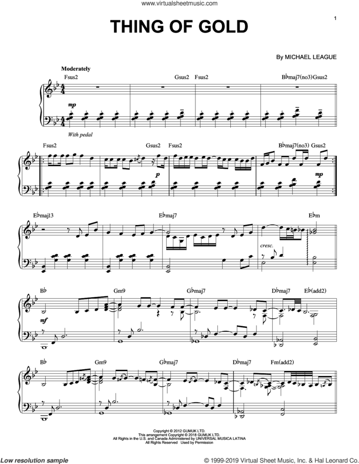 Thing Of Gold sheet music for piano solo by Snarky Puppy and Michael League, intermediate skill level