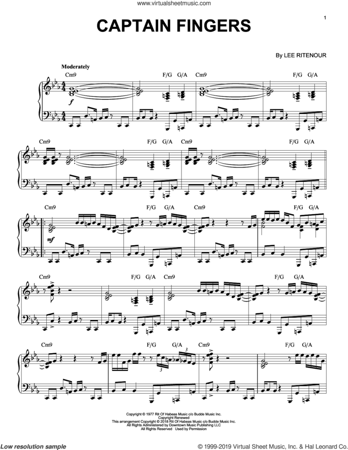 Captain Fingers sheet music for piano solo by Lee Ritenour, intermediate skill level