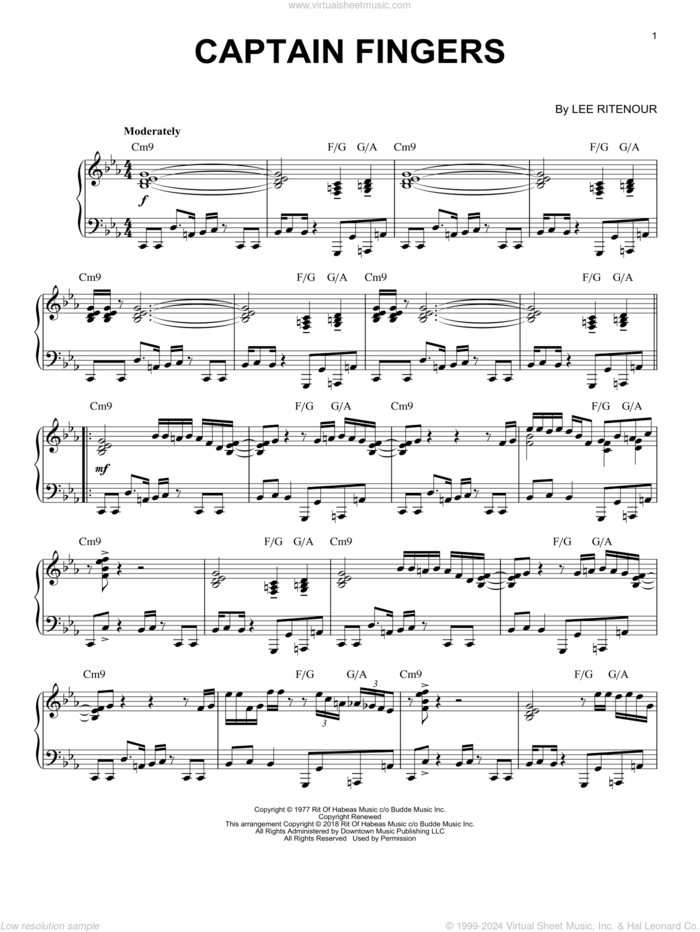 Captain Fingers sheet music for piano solo by Lee Ritenour, intermediate skill level