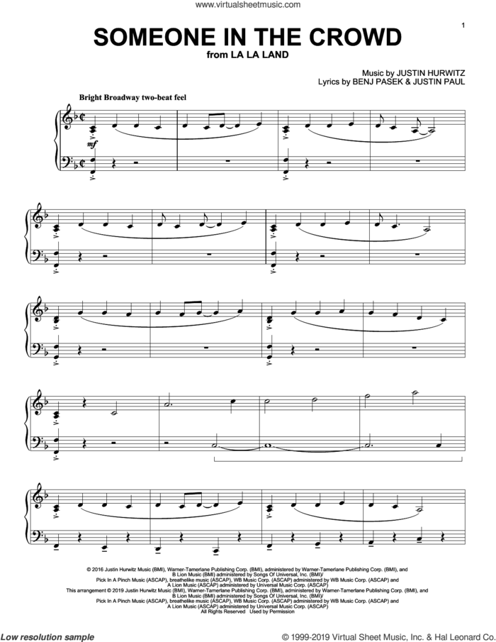 Someone In The Crowd (from La La Land) sheet music for piano solo by Emma Stone, Benj Pasek, Justin Hurwitz and Justin Paul, intermediate skill level