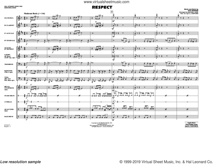 Respect (arr. Michael Oare) (COMPLETE) sheet music for marching band by Otis Redding, Aretha Franklin, K.J. Stafford and Michael Oare, intermediate skill level