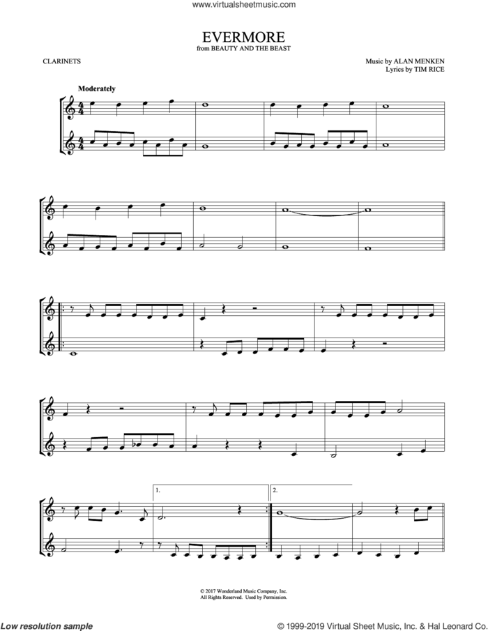 Evermore (from Beauty and the Beast) (arr. Mark Phillips) sheet music for two clarinets (duets) by Josh Groban, Mark Phillips, Alan Menken and Tim Rice, intermediate skill level