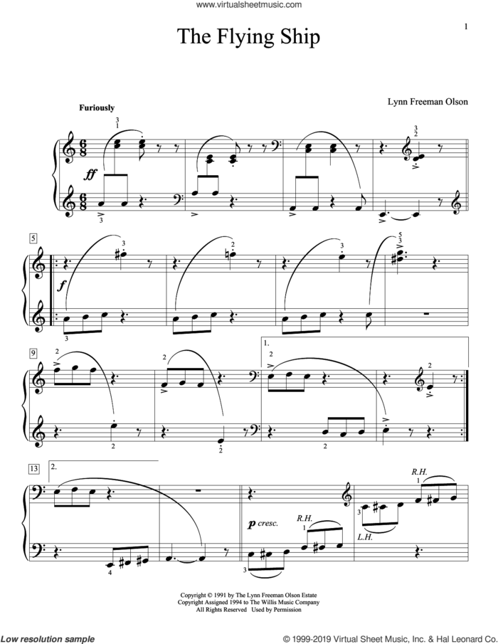 The Flying Ship sheet music for piano solo (elementary) by Lynn Freeman Olson, classical score, beginner piano (elementary)