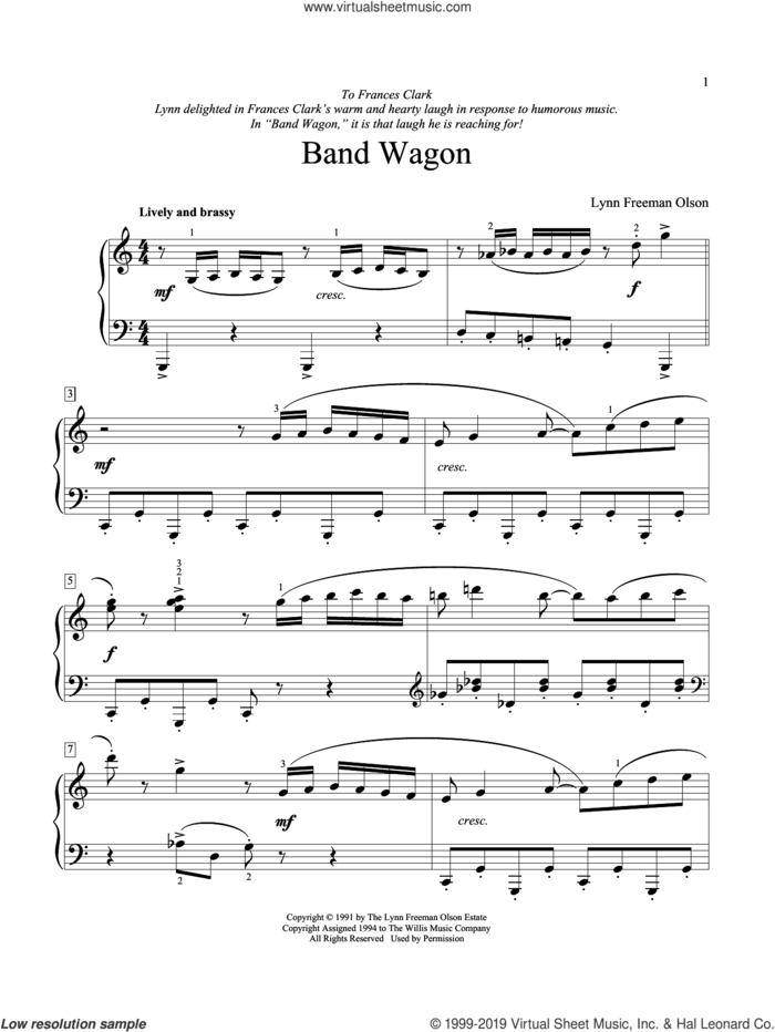 Band Wagon sheet music for piano solo (elementary) by Lynn Freeman Olson, classical score, beginner piano (elementary)