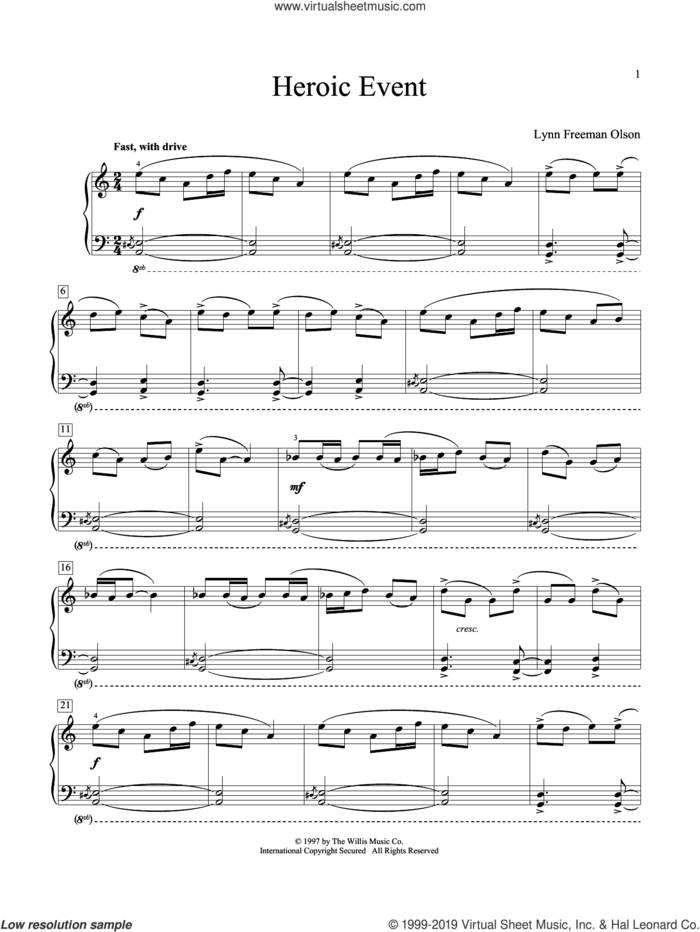 Heroic Event sheet music for piano solo (elementary) by Lynn Freeman Olson, classical score, beginner piano (elementary)