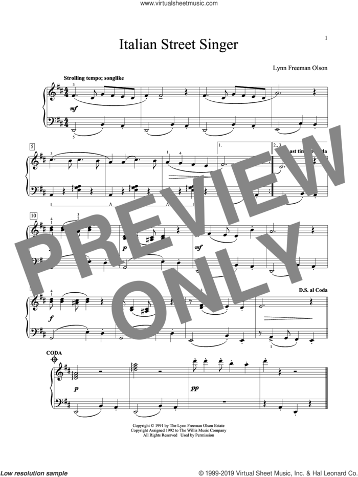 Italian Street Singer sheet music for piano solo (elementary) by Lynn Freeman Olson and William Gillock, classical score, beginner piano (elementary)