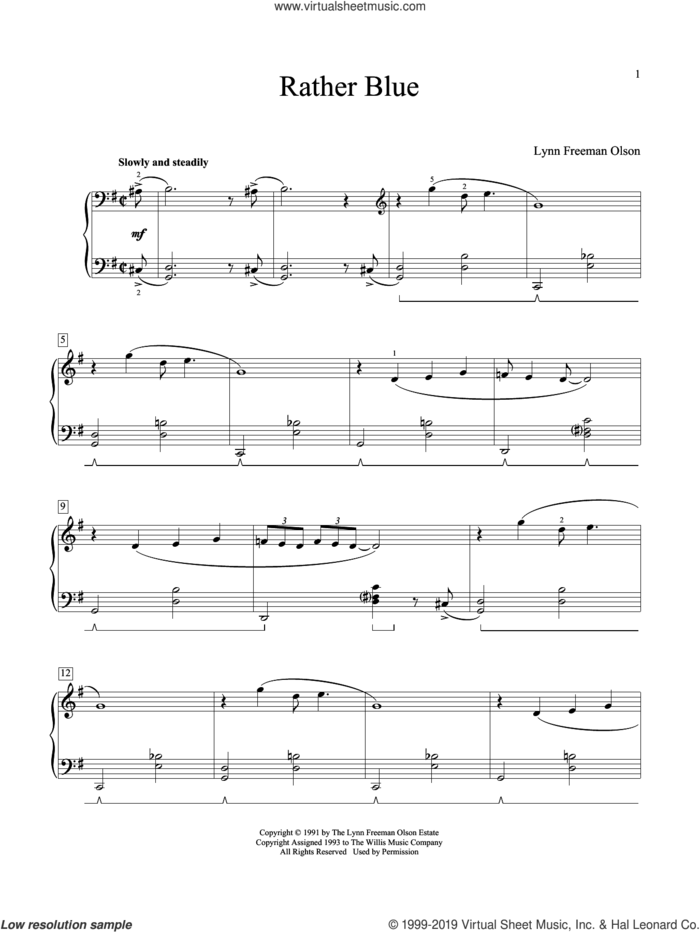 Rather Blue sheet music for piano solo (elementary) by Lynn Freeman Olson, classical score, beginner piano (elementary)