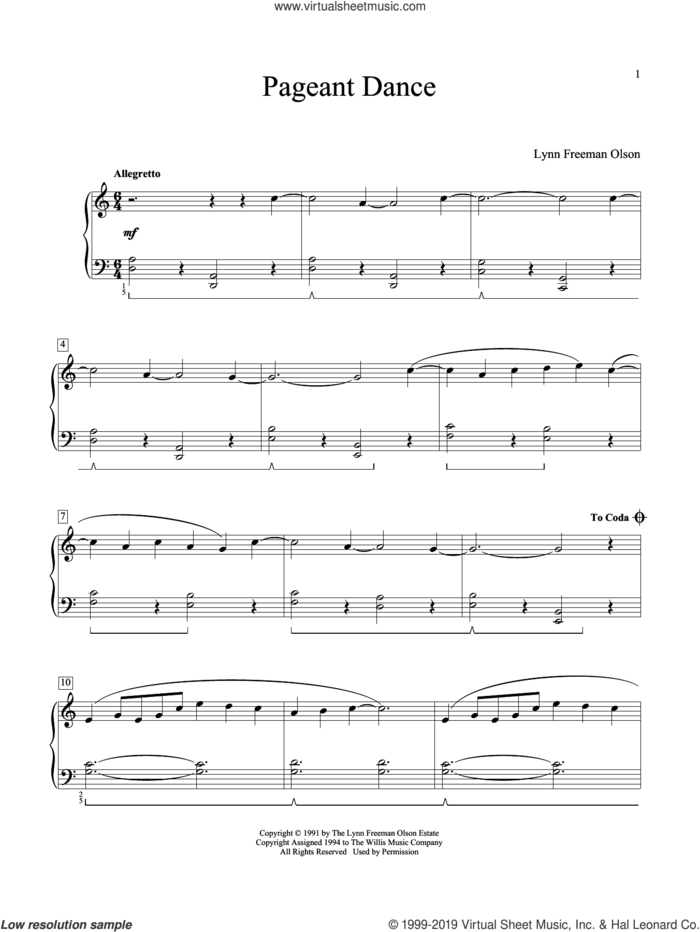 Pageant Dance sheet music for piano solo (elementary) by Lynn Freeman Olson, classical score, beginner piano (elementary)