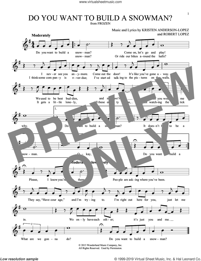Do You Want To Build A Snowman? (from Frozen) sheet music for ocarina solo by Kristen Bell, Agatha Lee Monn & Katie Lopez, Kristen Bell, Kristen Anderson-Lopez and Robert Lopez, intermediate skill level